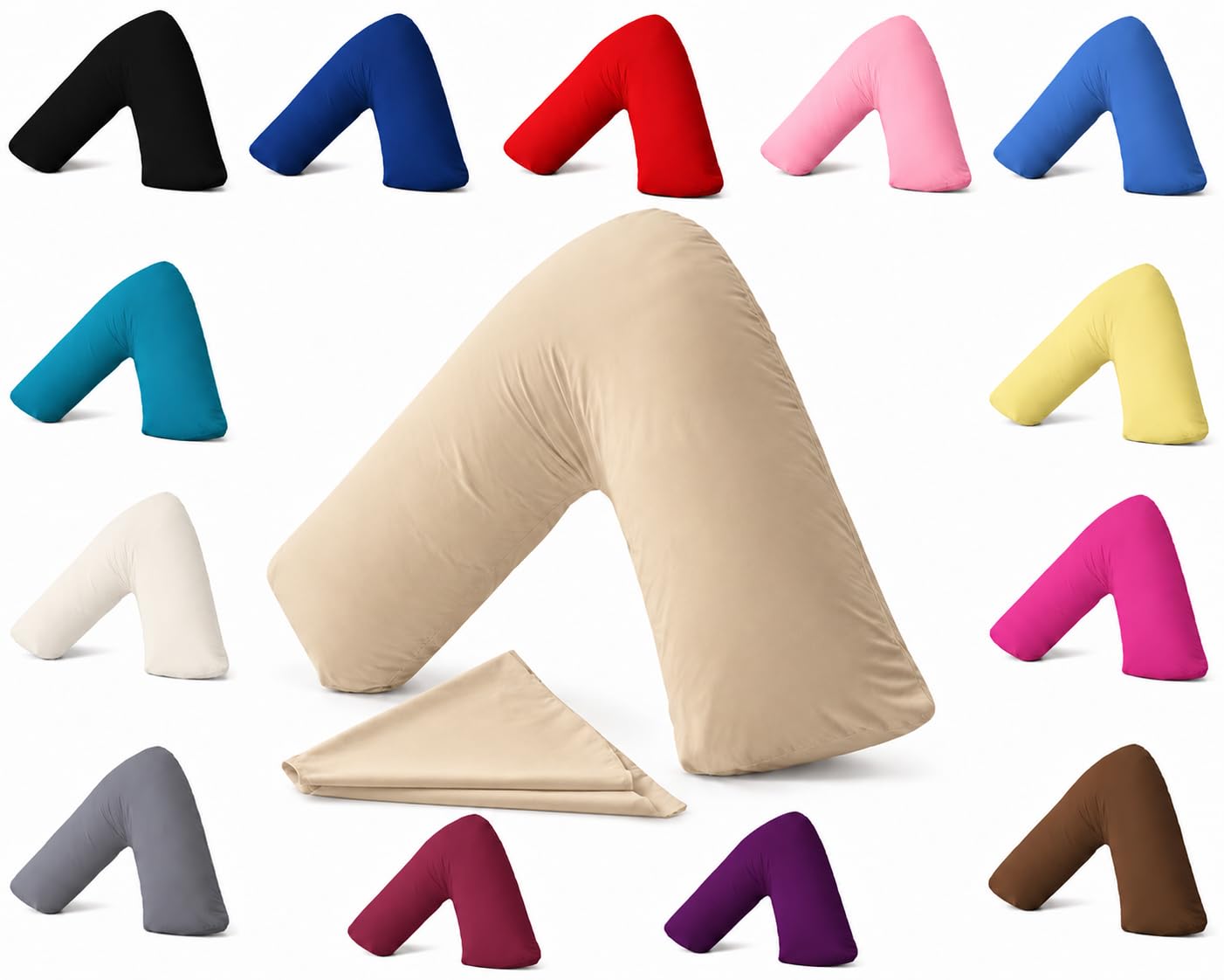 AmigoZone Plain Polycotton Back & Neck Support V Shaped Pillowcase Orthopedic/Pregnency/Nursing Pillow Case (Light Brown) โ image 1