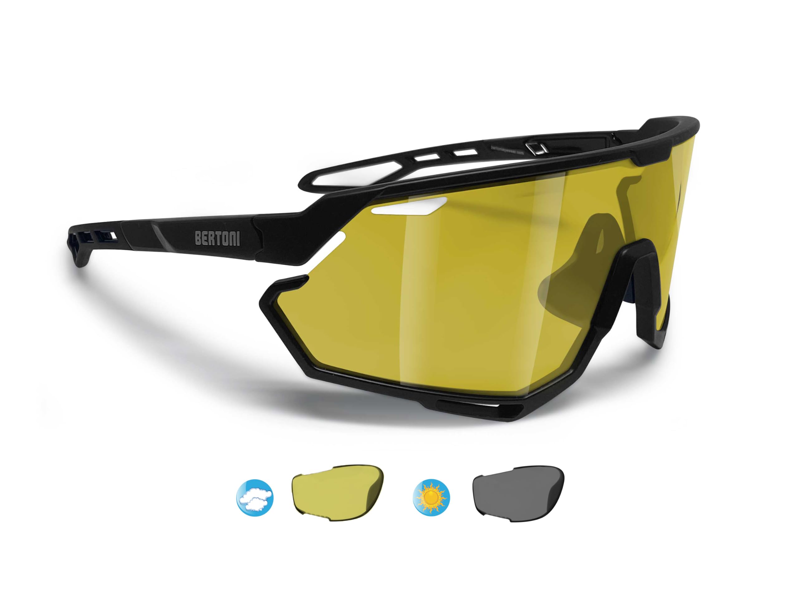 BERTONI Radfahren MTB Lauf Sportbrille für Männer Frauen in TR90 Antibeschlag Weitwinkelobjektiv mod. ALPHA