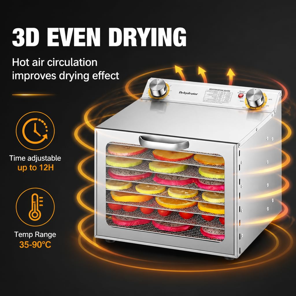Liofilizzatore da 6 a 18 strati, con timer, temperatura da 35 a 90 °C e ventola da 6 pollici per frutta, verdura e carne.