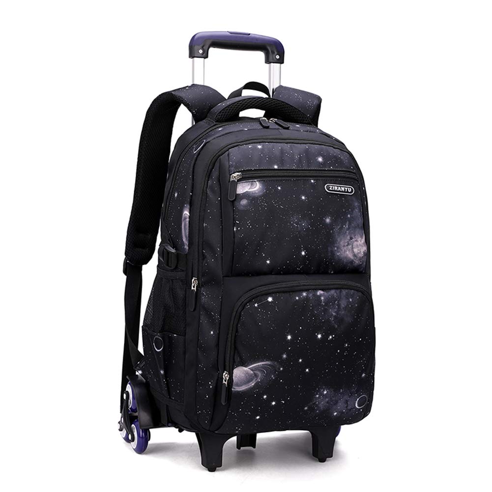 VIDOSCLA Elementary Galaxy Teens Rolling Backpack Kids Boys Luggage with Wheels Trolly BookBag for School-6 Wheels