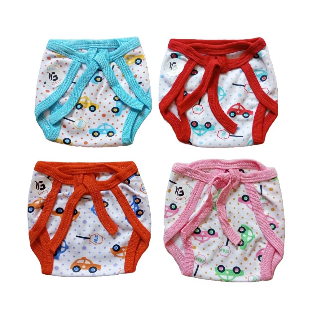 Garcy New Born Baby's Cotton Cloth Diapers/Langot/nappy Soft, washable & reusable cloth diaper for new born baby 0-6 months Multicolor Pack of 4