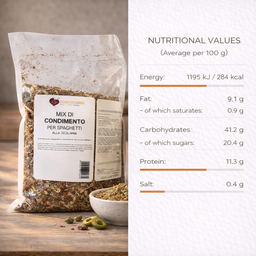 Bongiovanni (Farine e bontà naturali) Mix per Spaghettata "I Love Sicilia" 500g: Condimento Autentico Siciliano per Pasta Veloce e Gustosa.