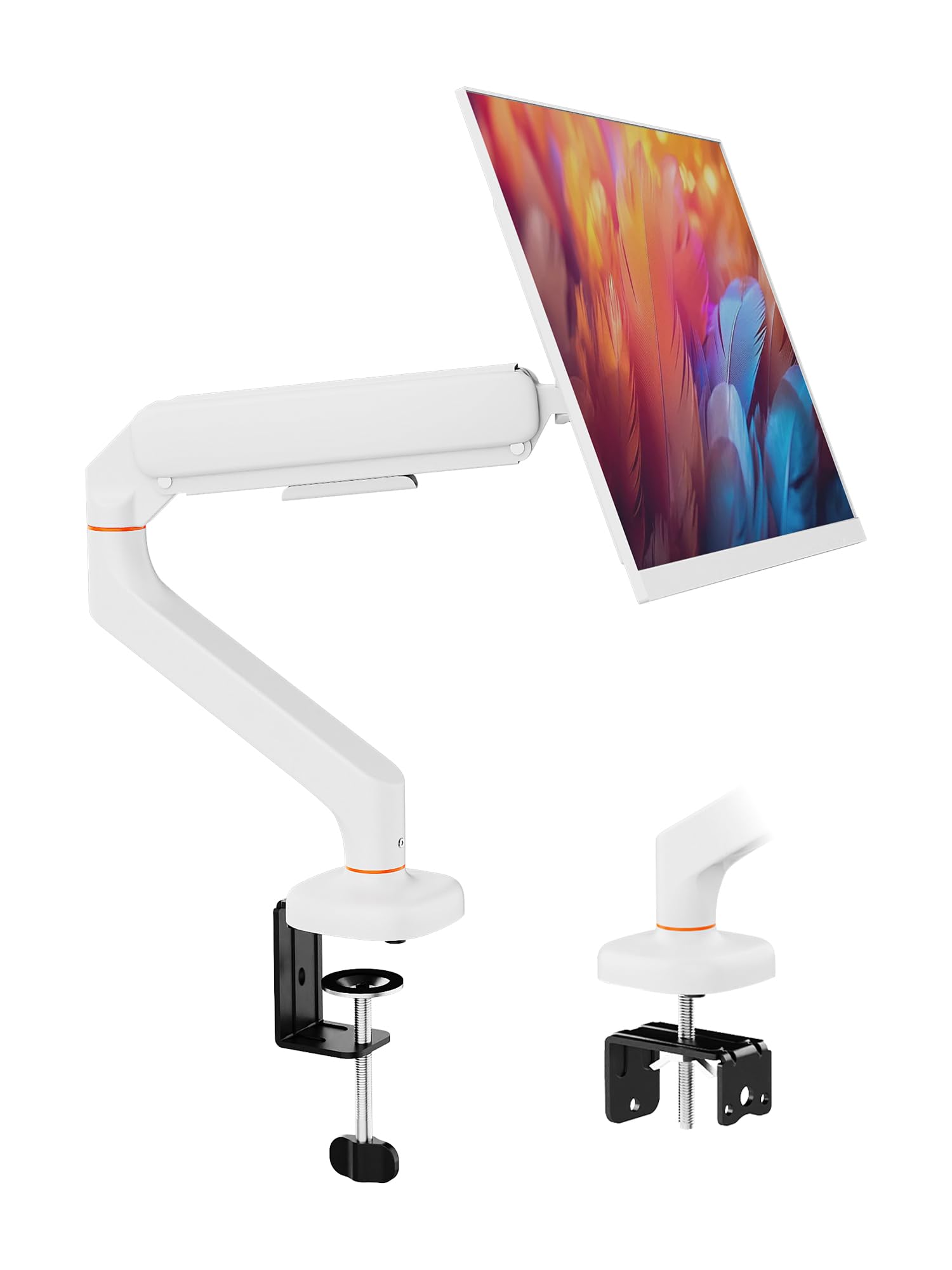 Ibergrif Soporte de Monitor Escritorio para Pantallas de 13-32 Pulgadas, Brazo de Monitor Ajustable en Altura con Muelle de Gas, Inclinación, Giratorio, Rotar, Gestión de Cables, VESA 75/100mm -Blanco