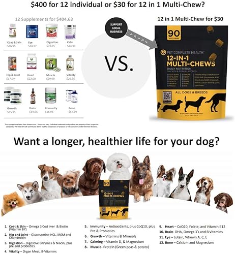 Miniatura 7 de PET COMPLETE SALUD  Masticables multinutrientes 12 en 1  Nutrición diaria  Golosinas para mascotas  Multivitamínico para todos los perros