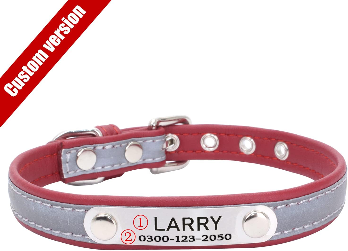 Yonsbox Custom Personalized Reflective Cat Dog Collar and Leash Set with Engraved Name Plate Red Puppy Kitty Dog Cat Collar and 4 FT Leash Set for Small Medium Large Girl Boy Dogs Cats