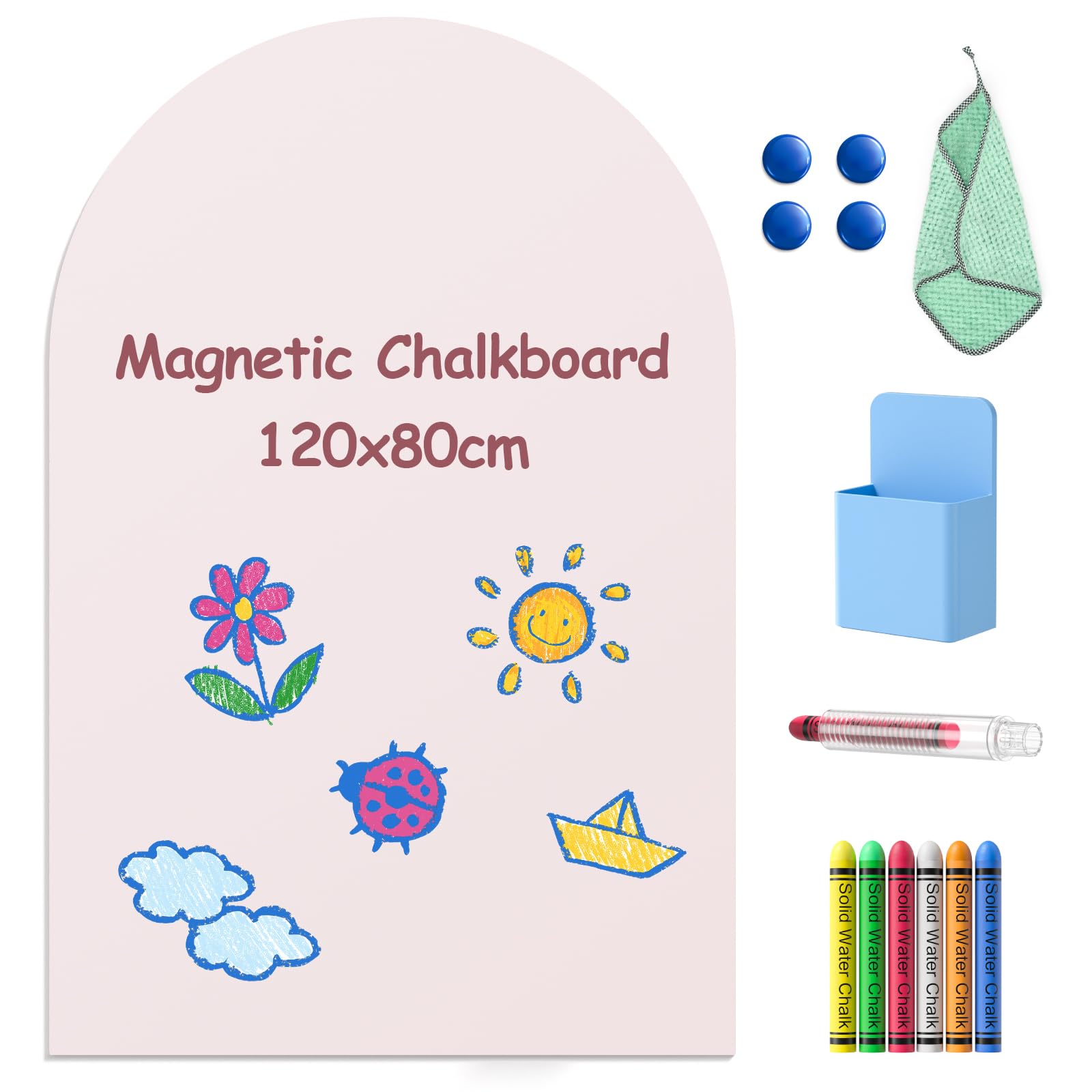 Joycushy 120x80cm Magnetic Wall Sticker for Kids, Large Arched Magnetic Wall Decal, Peel & Stick Magnetic Whiteboard Paper for Drawing & Learning, Reusable with Chalk Pens & Accessories