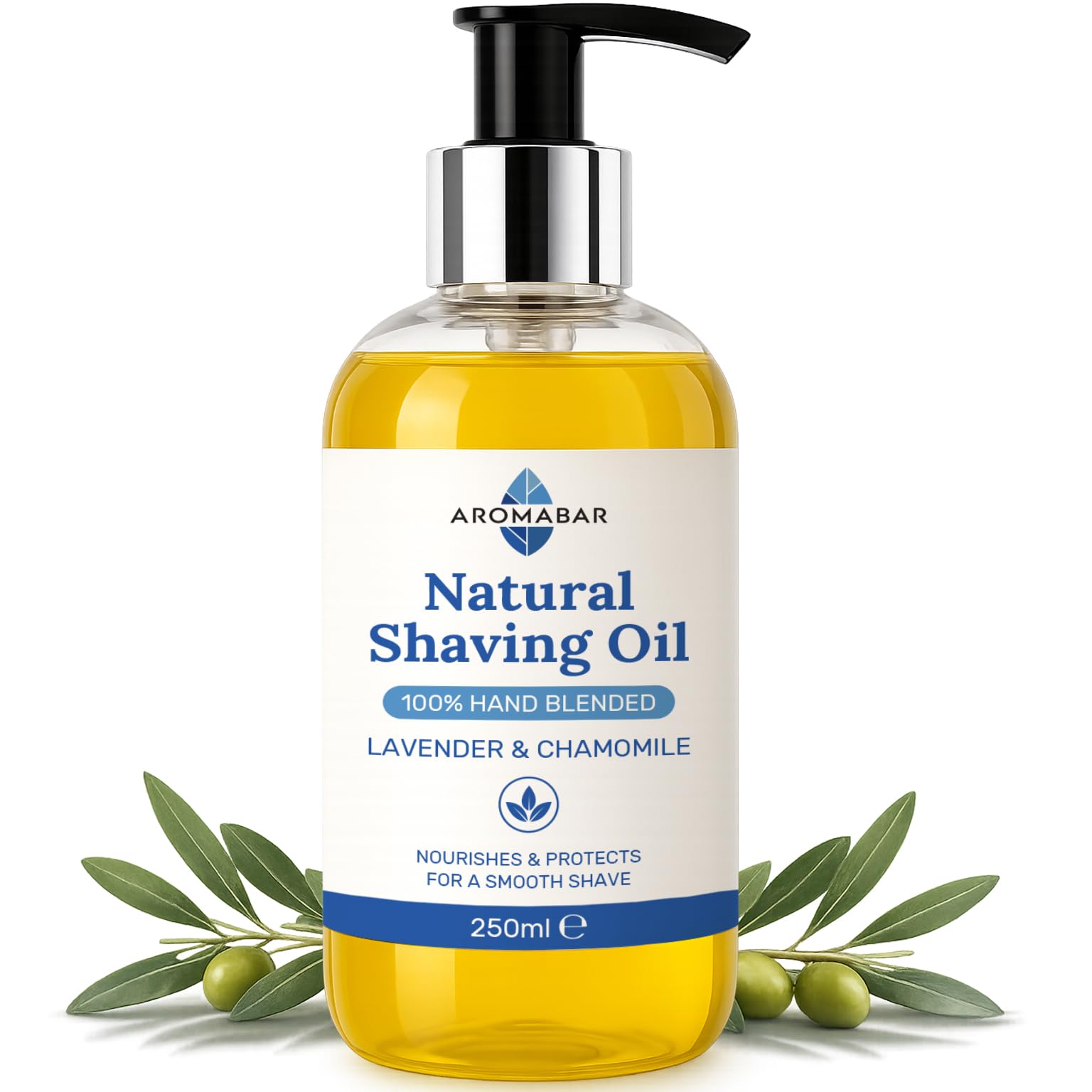 Huile de rasage NATURELLE AVEC LAVANDE & CAMOMILLE 250ml Huile pré rasage 100% pure avec Distributeur pompe ou UTILISATION comme un après rasage hydrater