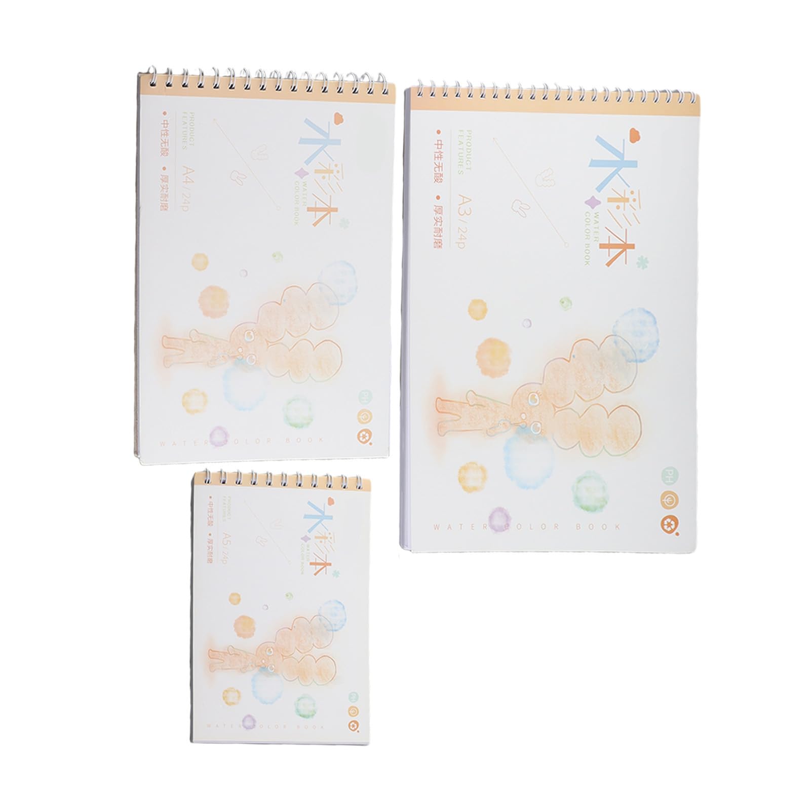 Blocs d'aquarelle gratuits de 180 g avec 24 pages, paquet de 3 pour artistes et formats A3, A4, A5