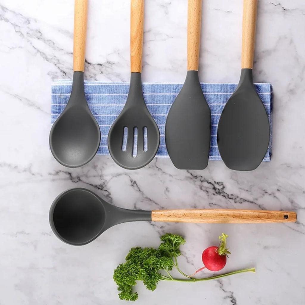 AHASON'S Set di utensili da cucina in silicone resistenti al calore da 230 °C a 230 °C, pinza, cucchiaio, spatola, pennello, frusta con supporto, utensili da cucina, set di utensili da cucina