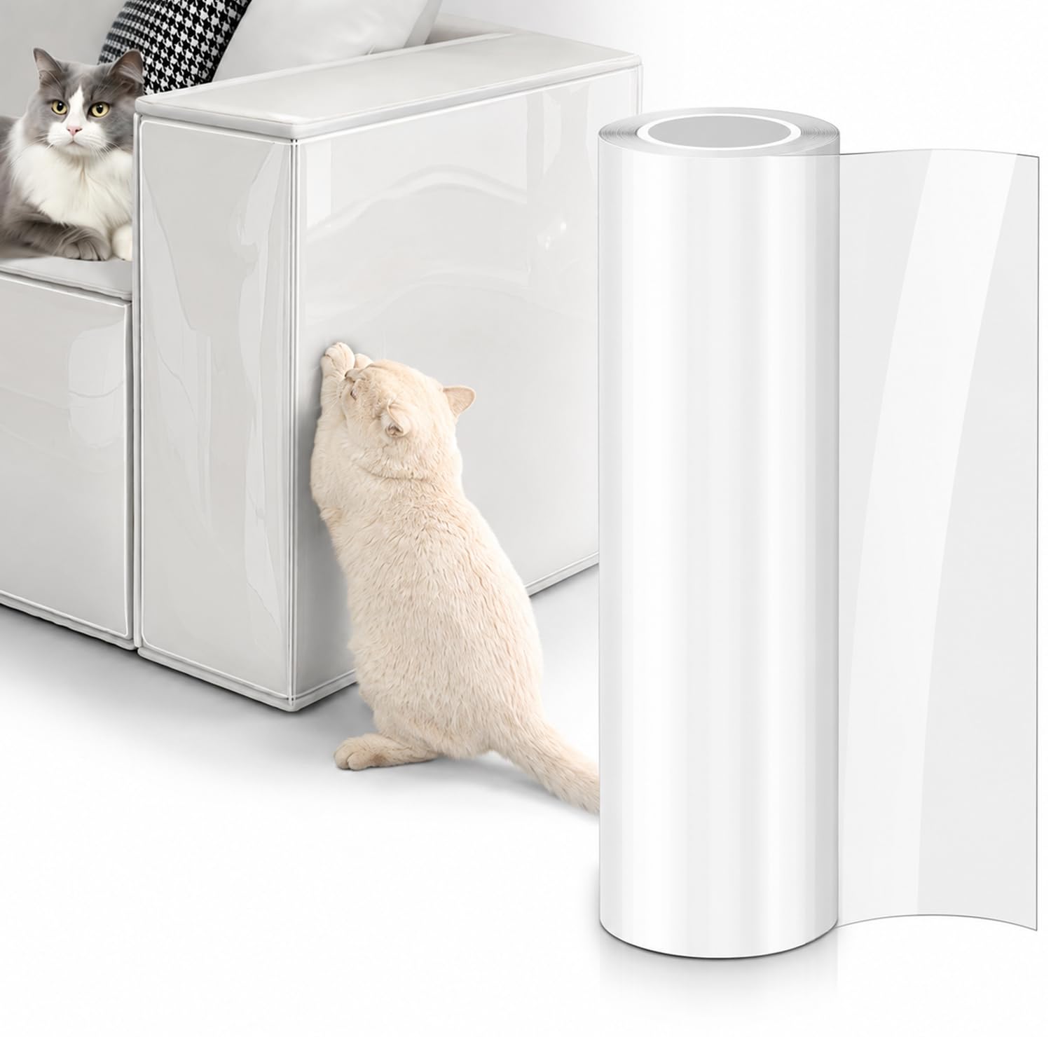 ACEBON Cat Scratch Furniture Protector Tape, Transparent Anti Scratch Sofa Protector for Cats, Clear Couch & Carpet Protection Film, Cuttable PVC Pet Scratch Guard (20cm x 5m)