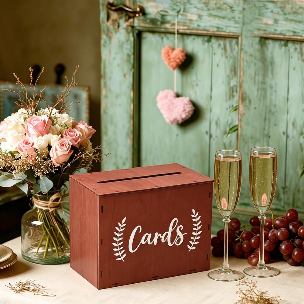 SUPERFINDINGS Caja de madera para tarjetas de boda, para recepción, rústica, sobre de dinero, regalo, con ranura, 30 x 18 x 30 cm, para bodas, graduaciones, cumpleaños, baby shower, decoración