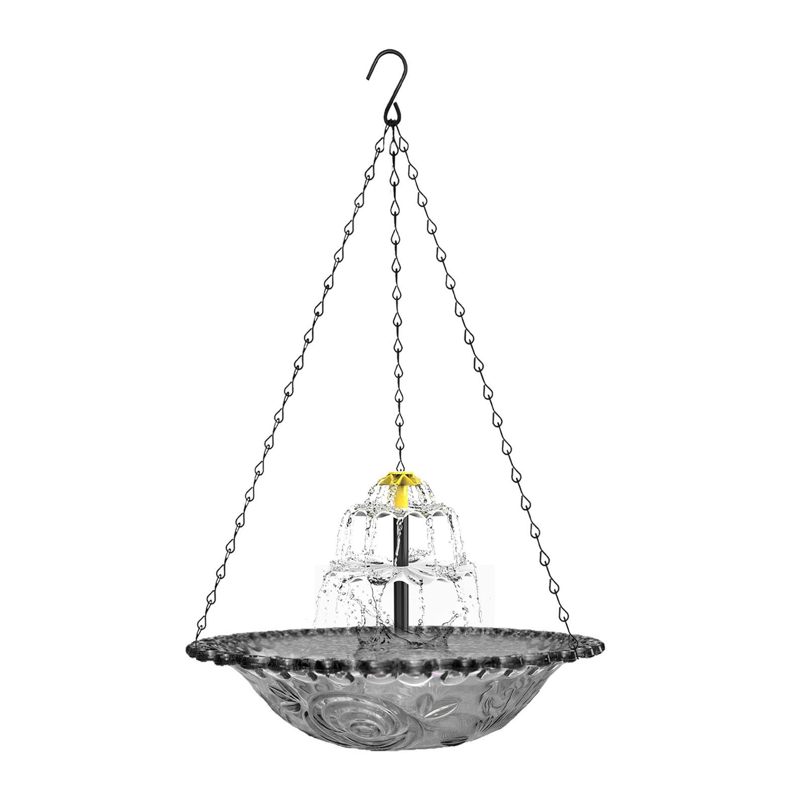 Solar Cascade Hanging Bird Bath Fountain, Birds Water Feeder Bowl, Easy-Clean, Solar Powered Bird Bath Water, Attracts Hummingbirds & Wild Birds for Garden Patio Backyard Grey