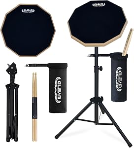 GLEAM Drum Practice Pad with Iron Drum Stand Set, 12-Inch Silent Practice Pad Kit with Drum Sticks, Drumstick Holder, Suitable for Beginners, Black