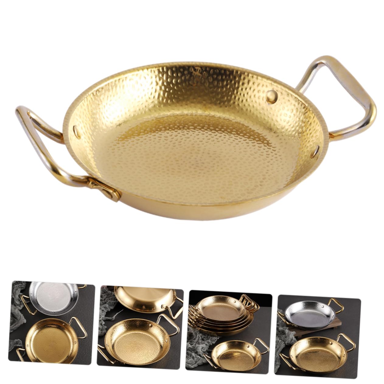 COLLBATH Padella per Paella in Acciaio Inox Oro, Pentola Alta Stile Coreano | Doppio Manico, Uso in Ristorante e Hot Pot Shop, Design Pratico e Resistente All’usura