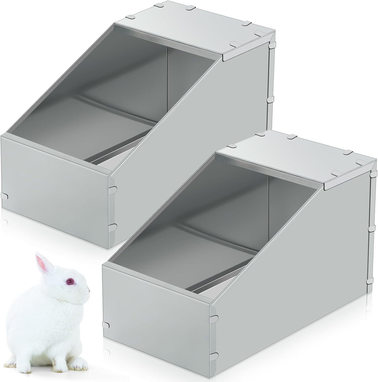Maxcheck 2 Pcs Galvanized Metal Rabbit Nesting Box Bunny Small Animal Nest with Removable Acrylic Floor Durable Easy to Clean for Indoor Outdoor Use Homesteaders Rabbitry Supplies