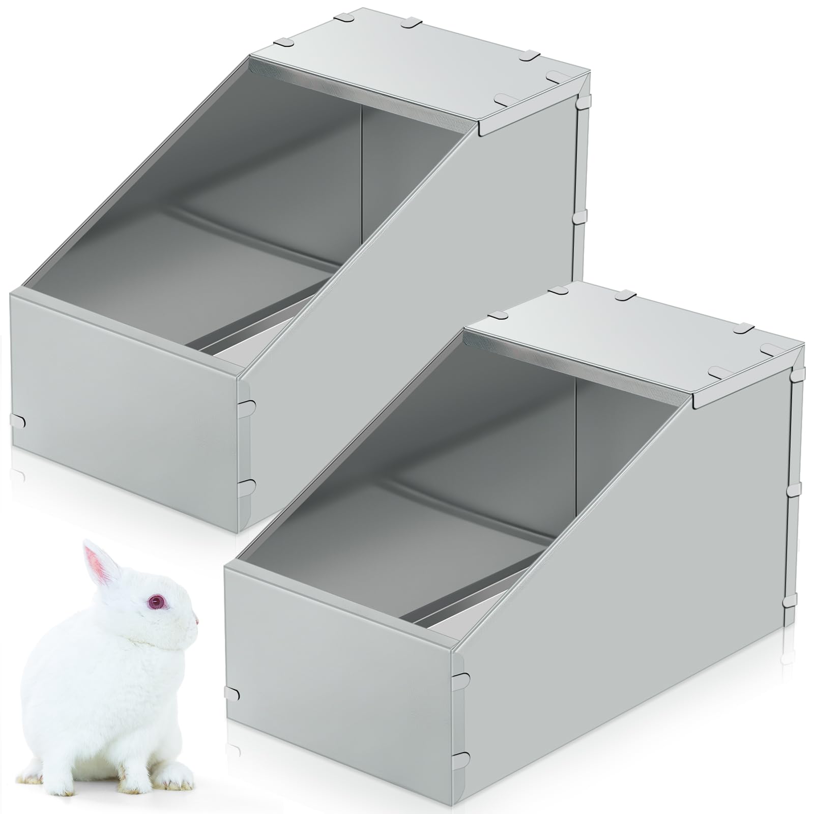 maxcheck 2 pcs galvanized metal rabbit nesting box bunny small animal nest with removable acrylic floor durable easy to clean for indoor outdoor use rabbit supplies (18.5 x 10.6 x 10 inch)