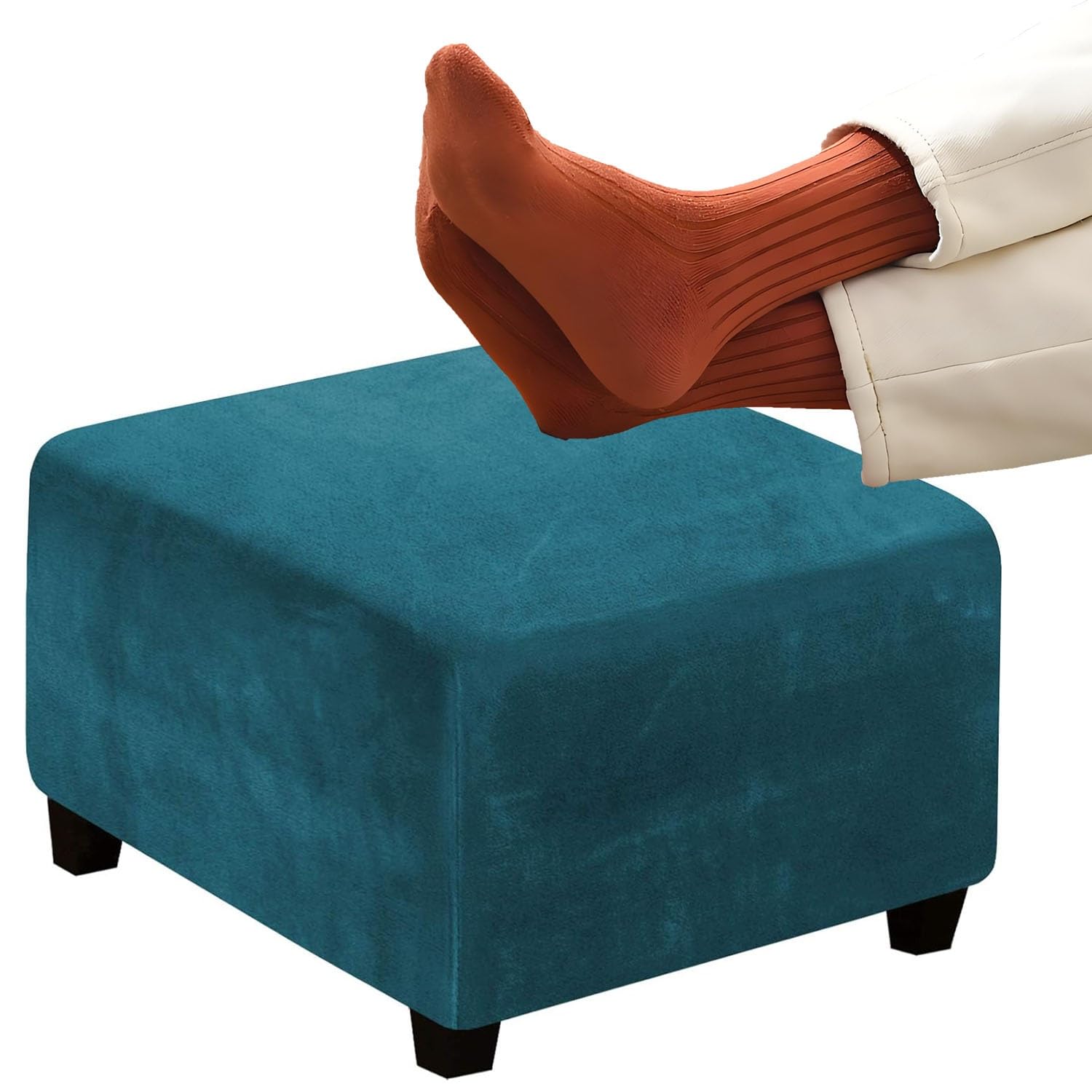 RTSFKFS Stool Covers 14/16/18/20/22/24/26/28/30/32/34/36/38/40/42/44in, Square Velvet Ottoman Covers with Stretch Thick Checked with Elastic Bottom, Removable Washable(Deep Teal,34in/85x85cm)