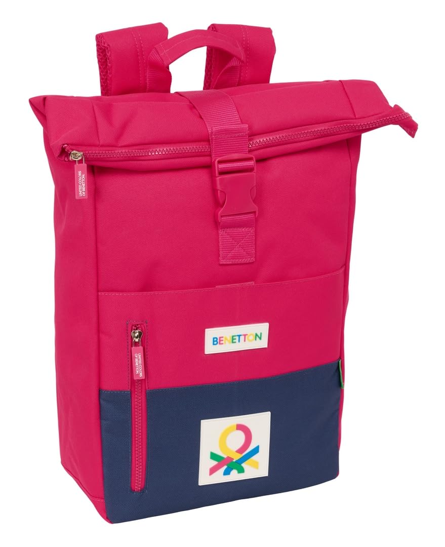 Safta BENETTON CHERRY – Backpack with Flap for 15.6 Inch Laptop, Ideal for Different Ages, Comfortable and Versatile, Quality and Resistance, 28 x 13 x 42 cm, Cherry/Navy, M, Casual