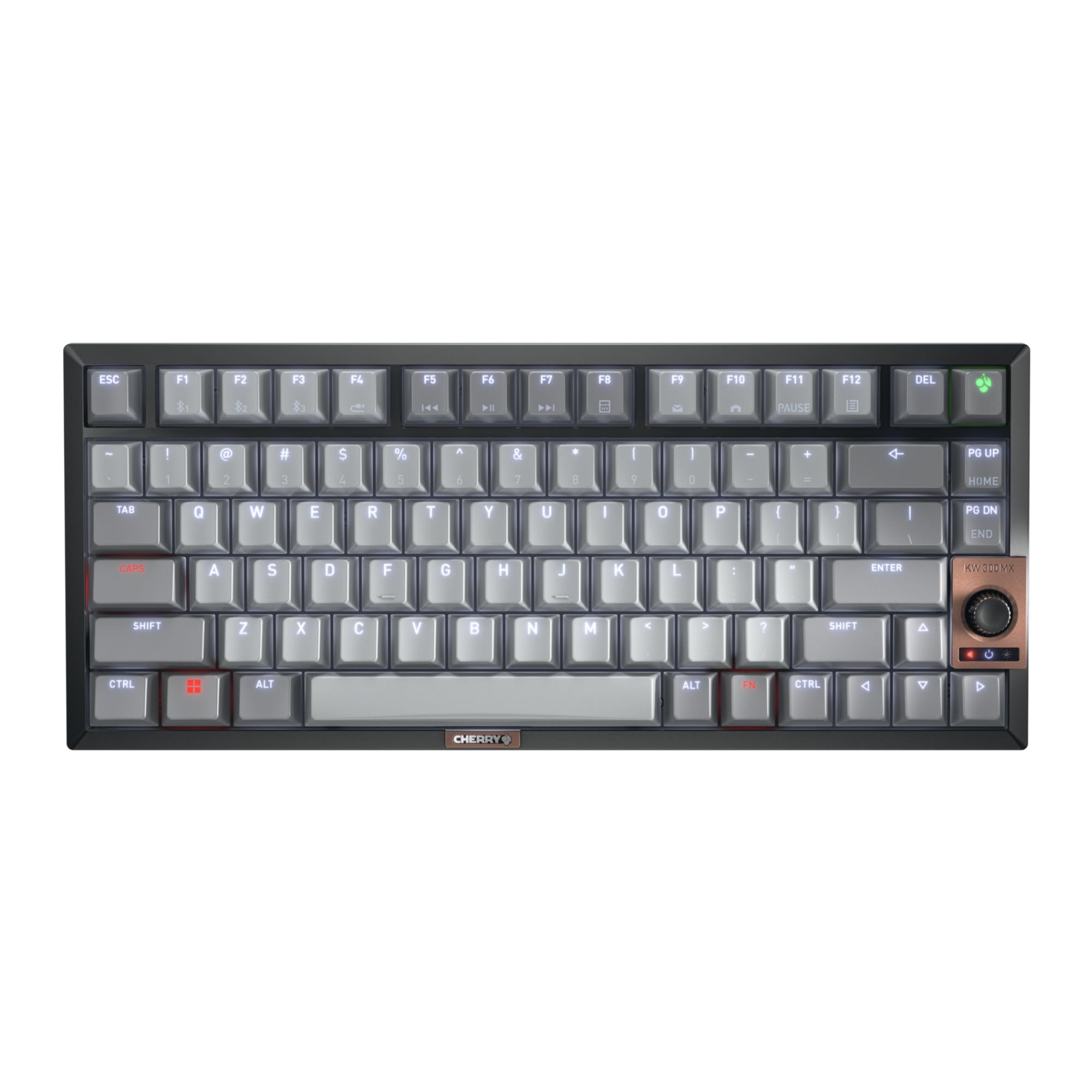 CHERRY KW 300 MX, Tastiera meccanica compatta a caldo, layout US (QWERTY), illuminazione bianca, per Windows e Mac, switch MX2A SILENT RED, nero