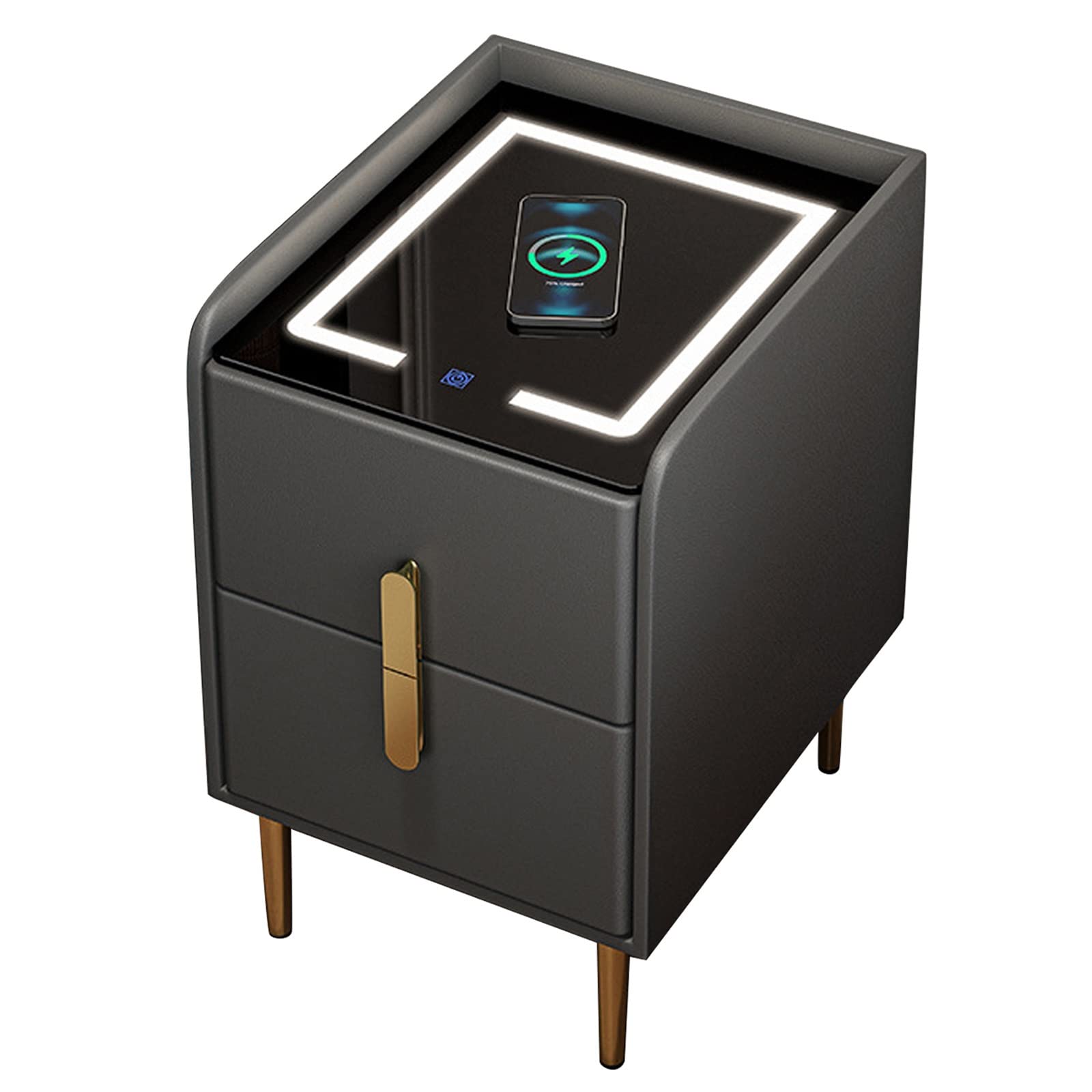Table de chevet tactile gris foncé 35x40cm avec station de charge sans fil intégrée
