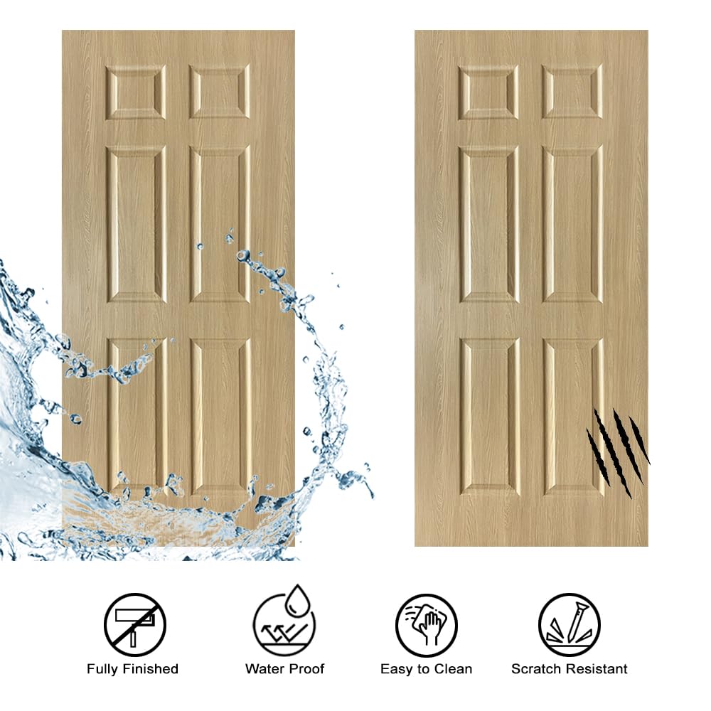 37 in. x 85 in. 6 Panel Hollow Core Oak Finished PVC Composite Interior Sliding Barn Door with Hardware Kit