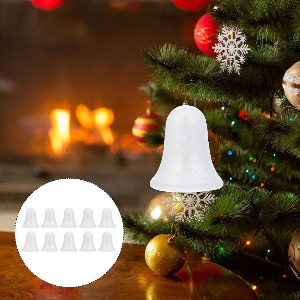 Abaodam 10 Pcs Craft Foam Bells White Foam Christmas Bells Polystyrene Bells Shapes for DIY Home Craft Project Christmas Tree Holiday Party Supplies 8.8cm