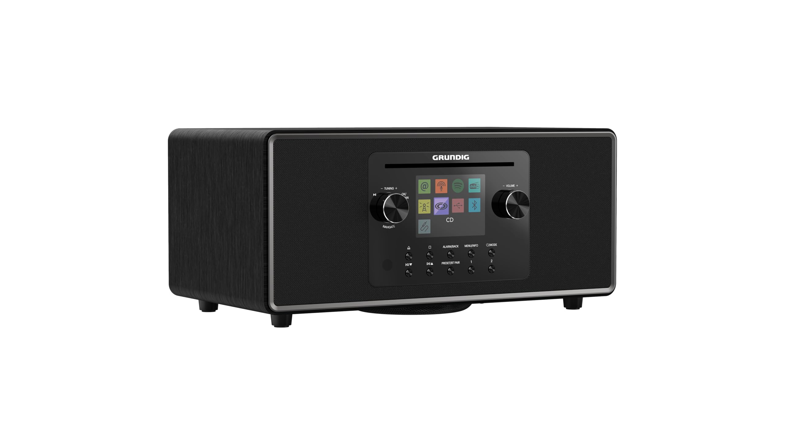 Grundig DTR 7100 All-In-One Internet- und Digitalradio DAB+, FM, 2.1 Radio mit Subwoofer, 42 W RMS, CD Laufwerk, USB, Spotify Connect, Alarmfunktion, Einschlafautomatik, Farbdisplay, Schwarz