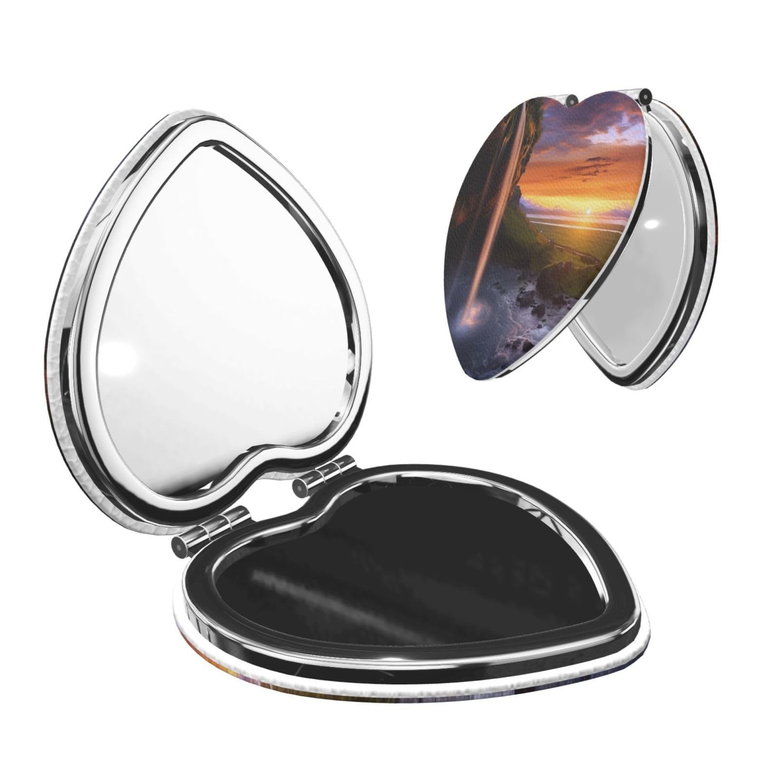DWVTSLH Waterfall at Sunset Compact Mirror for Purse, Double-Sided 2X/1X Magnifying Mirror for Women Men, Travel Makeup Mirror for Handbag, Handheld Vanity Mirror for Gift