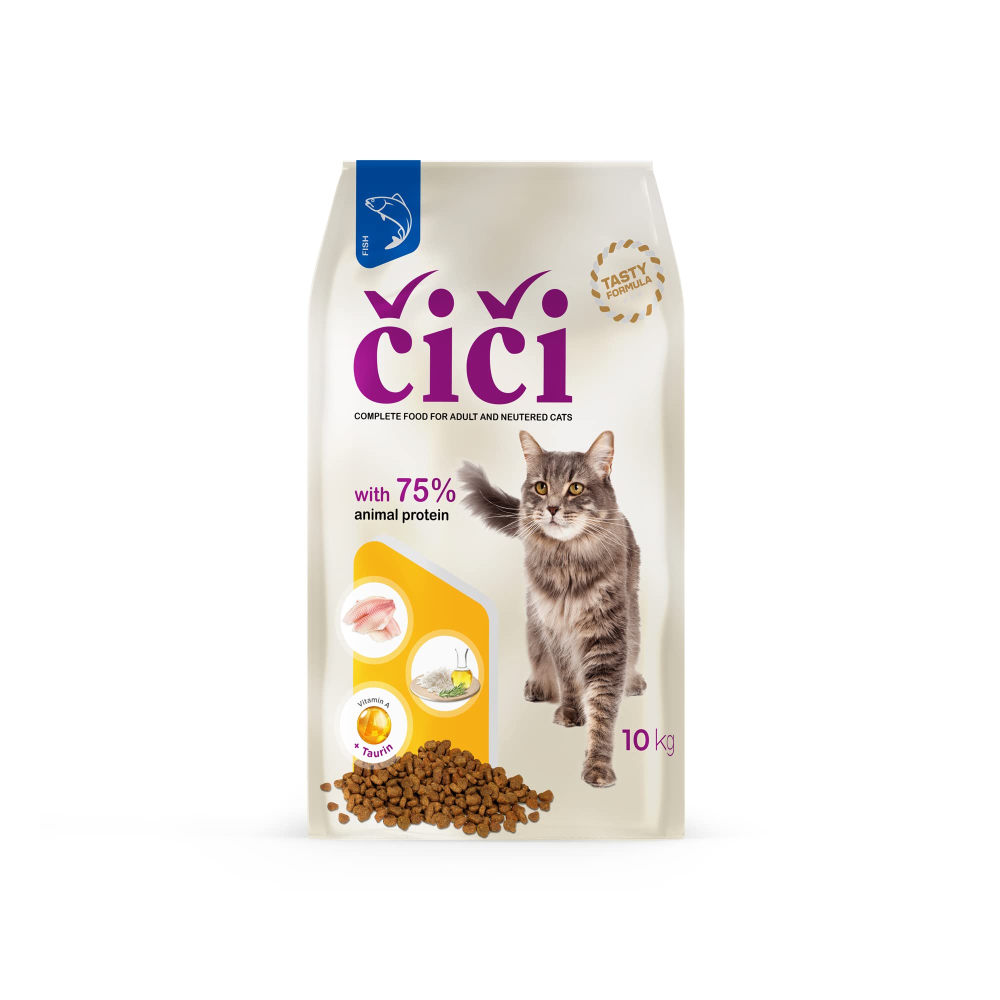 CiCi Complete Dry Cat Food - For Adult and Neutered Cats with Fish - 10 kg