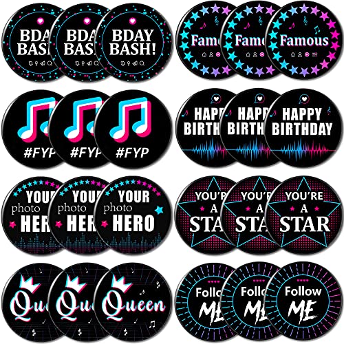 24 Pieces Musical Party Button Pins Musical Party Badges Musical Birthday Party Favors for Fans Girls Boys Adults Musical DJ Short Video Party Supplies,12 Designs