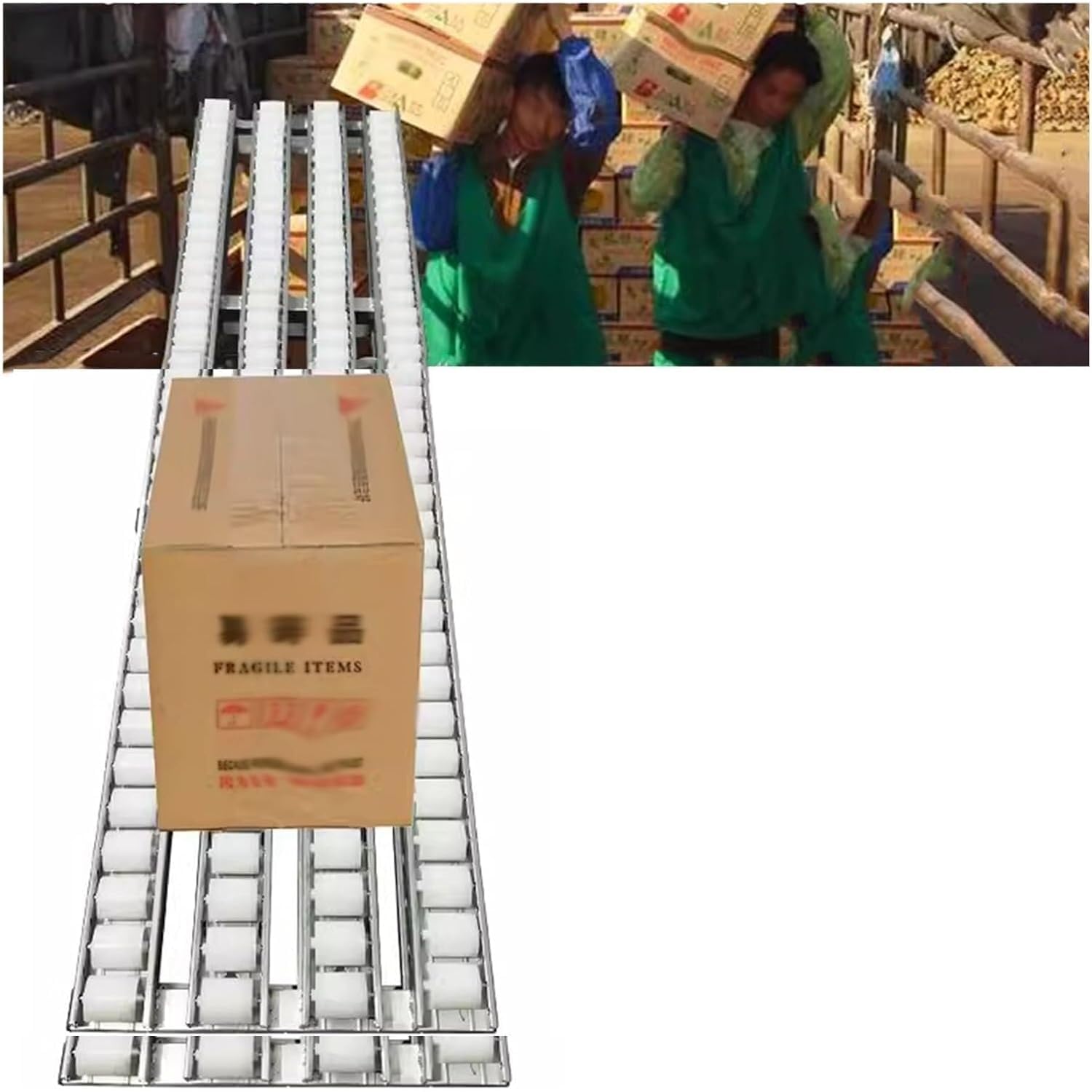 Trasportatore pieghevole non alimentato con metallo e rulli in plastica Sistema leggero per la movimentazione delle merci del magazzino 40x250cm Solut