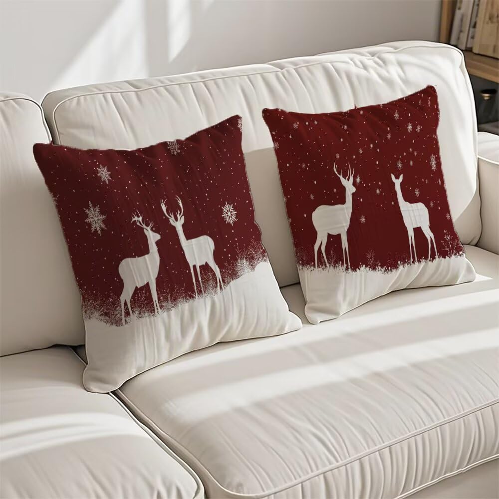 Kissenbezug 70 x 70 cm Rot Kissen Weihnachten,Sofakissen Superweicher Kopfkissenbezug Dekorative Kissenbezüge 2er Set,Kissenhülle mit ReißVerschluss Deko Kissen für Couch Wohnzimmer Schlafzimmer q481