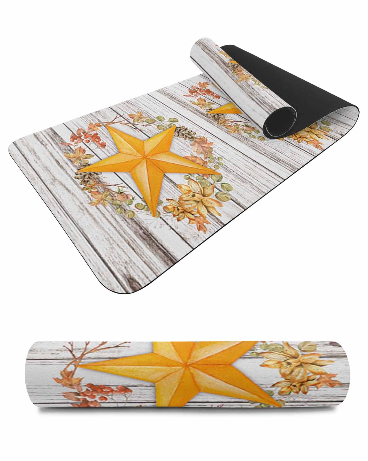 Debedcor Heat Proof Table Pads Waterproof Decorative, Orange Maple Leaf Star Non-Slip Table Countertop Protector, Rustic Fall Vintage Wooden Insulation Mat for Kitchen Room, 40 x 12 Inches