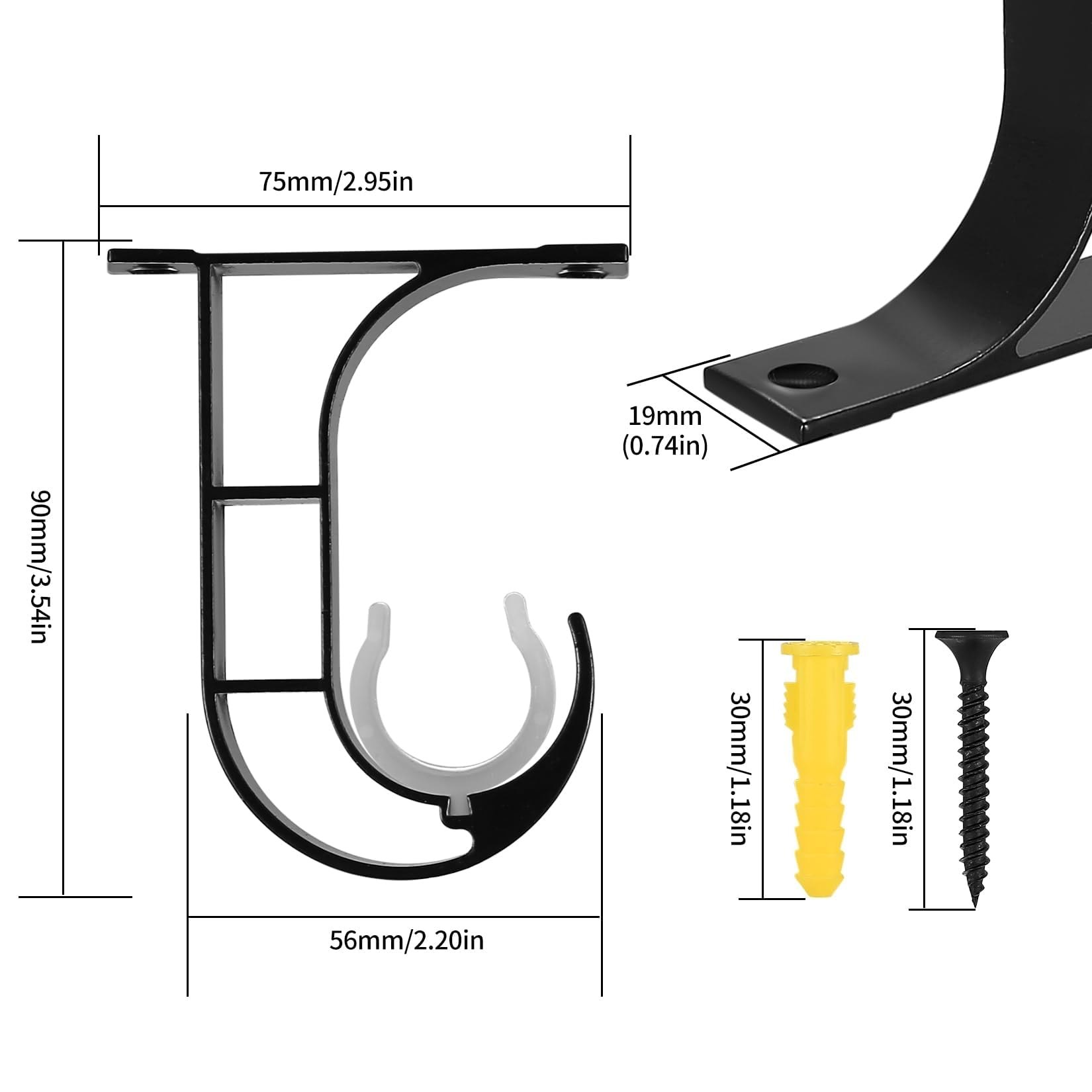 Staffa per Tenda da Soffitto 25mm-40mm Nere, Supporto Bastone Tenda 4 Pezzi
