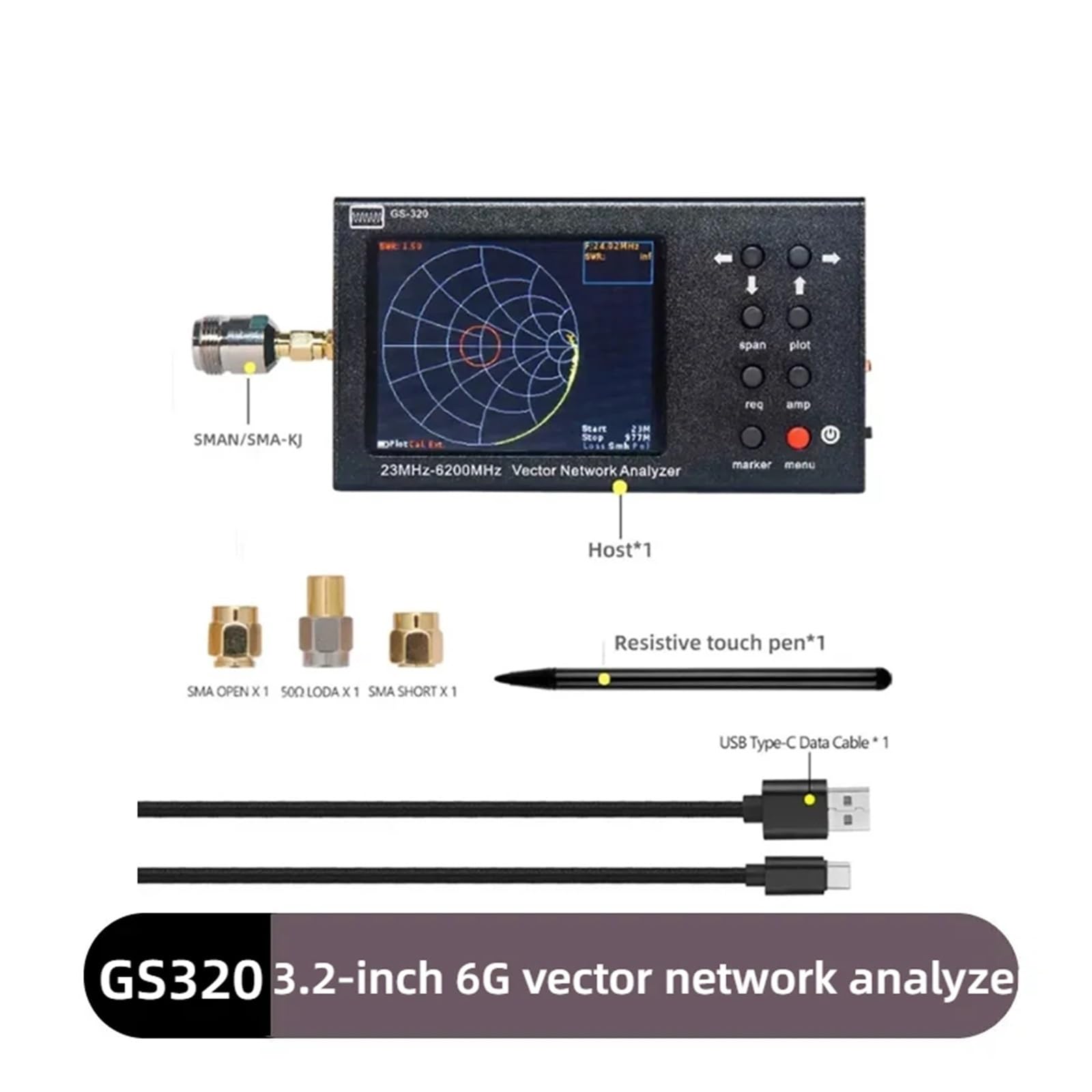 Analizator widma, Analizator sieci wektorowej GS320 6G, tester anten RF, przenośny detektor bezprzewodowy VNA, odbicia anteny WIFI