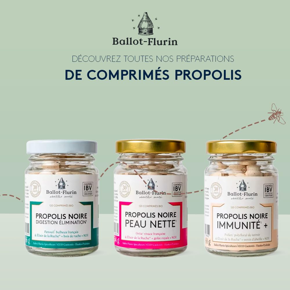 Ballot-Flurin - Comprimés Propolis Noire Immunité BIO - Fabriqué en France - Pot en verre - 120 comprimés