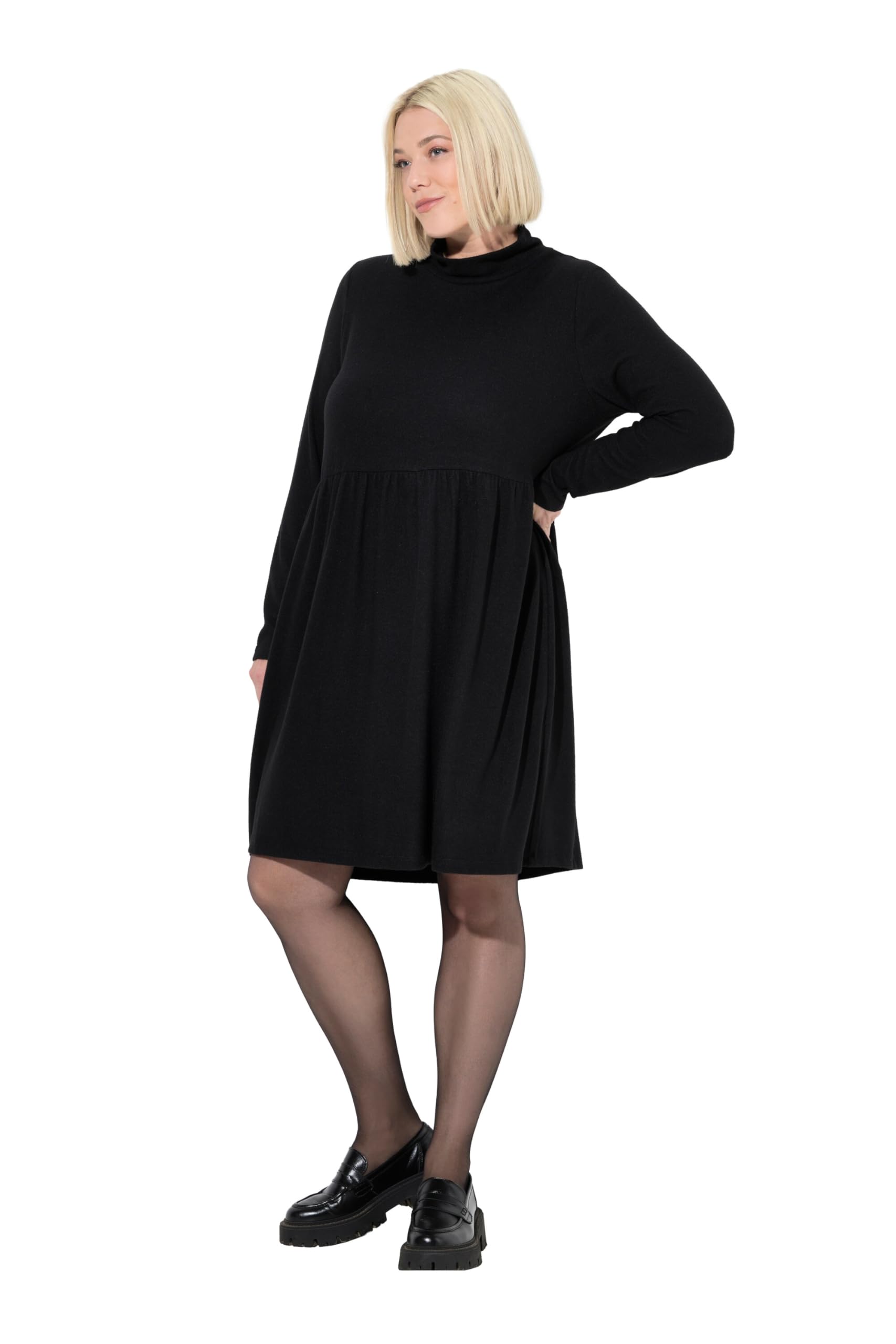 Ulla Popken Damen große Größen Übergrößen Plus Size Strickkleid, A-Linie, Stehkragen, Langarm 844233