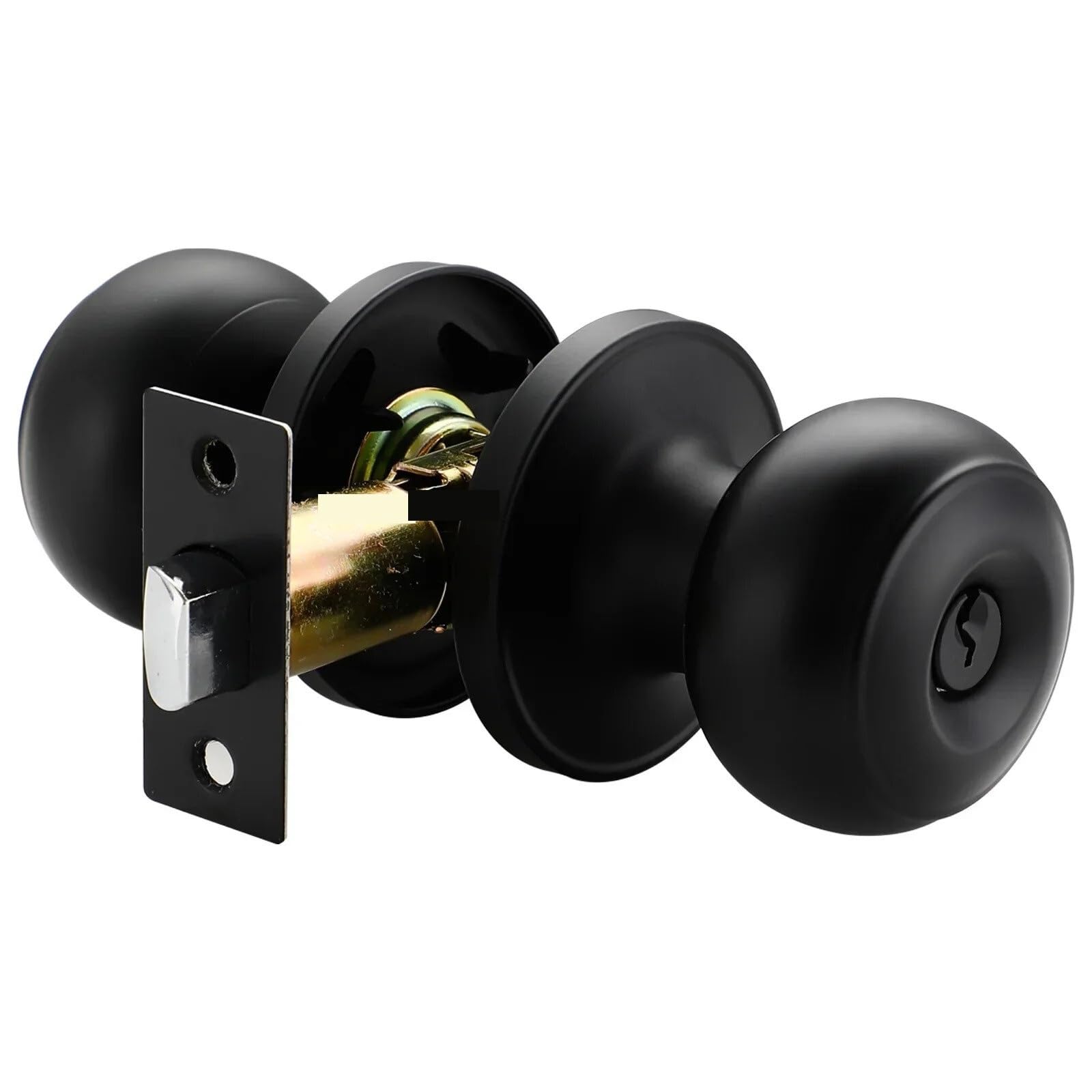 Stainless Steel Spherical Handle Lock Entrance Passage Keyless Door Black Bathroom Indoor Hardware Lockset(Bedroom Lock)