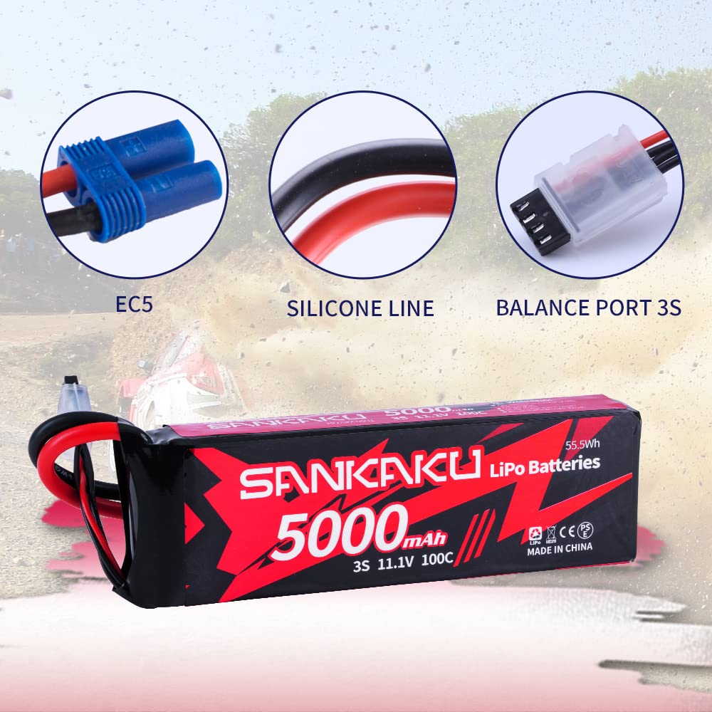 SANKAKU 5000mAh 3S Batteria Lipo 100C 11,1V RC Batteria spina EC5 per veicoli RC Buggy Auto Camion Barca Hobby 2 pezzi