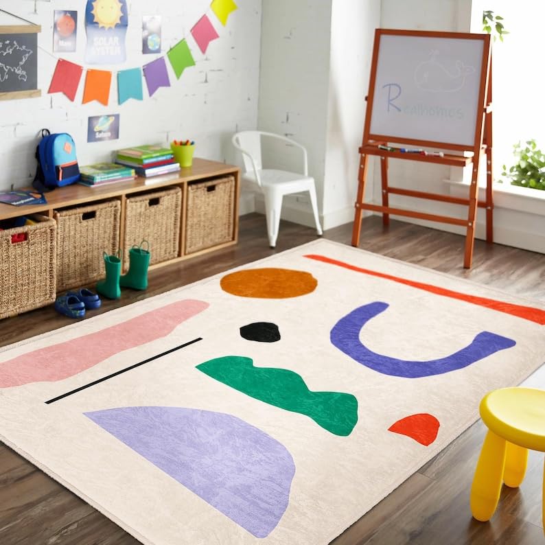 Tapis style bohème abstrait minimaliste et antidérapant pour chambre et salon