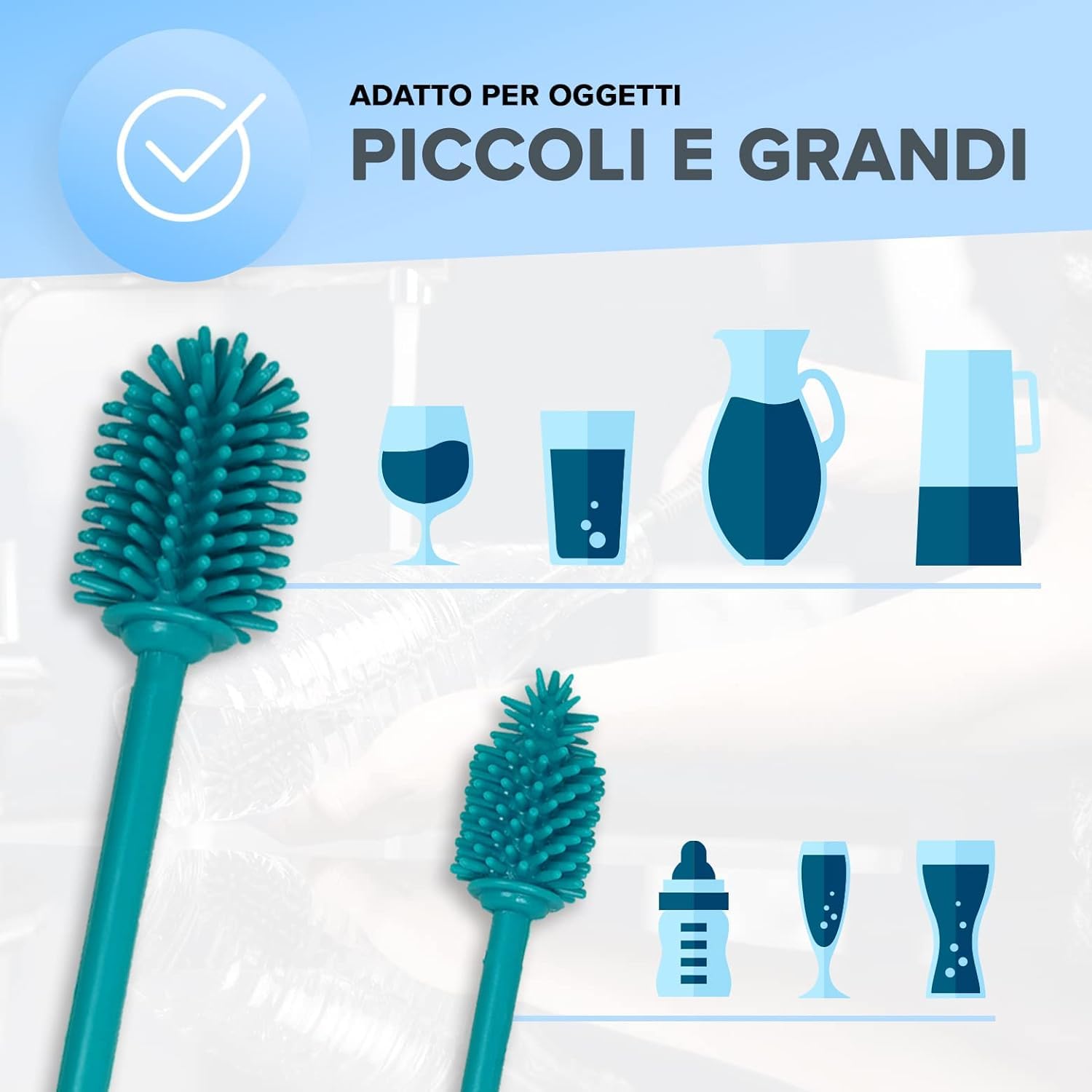 JAWAonline Set di spazzole per lavello 32 cm e 24 cm - Spazzola per bottiglie in silicone delicato e senza graffi - Spazzola flessibile per la pulizia delle bottiglie