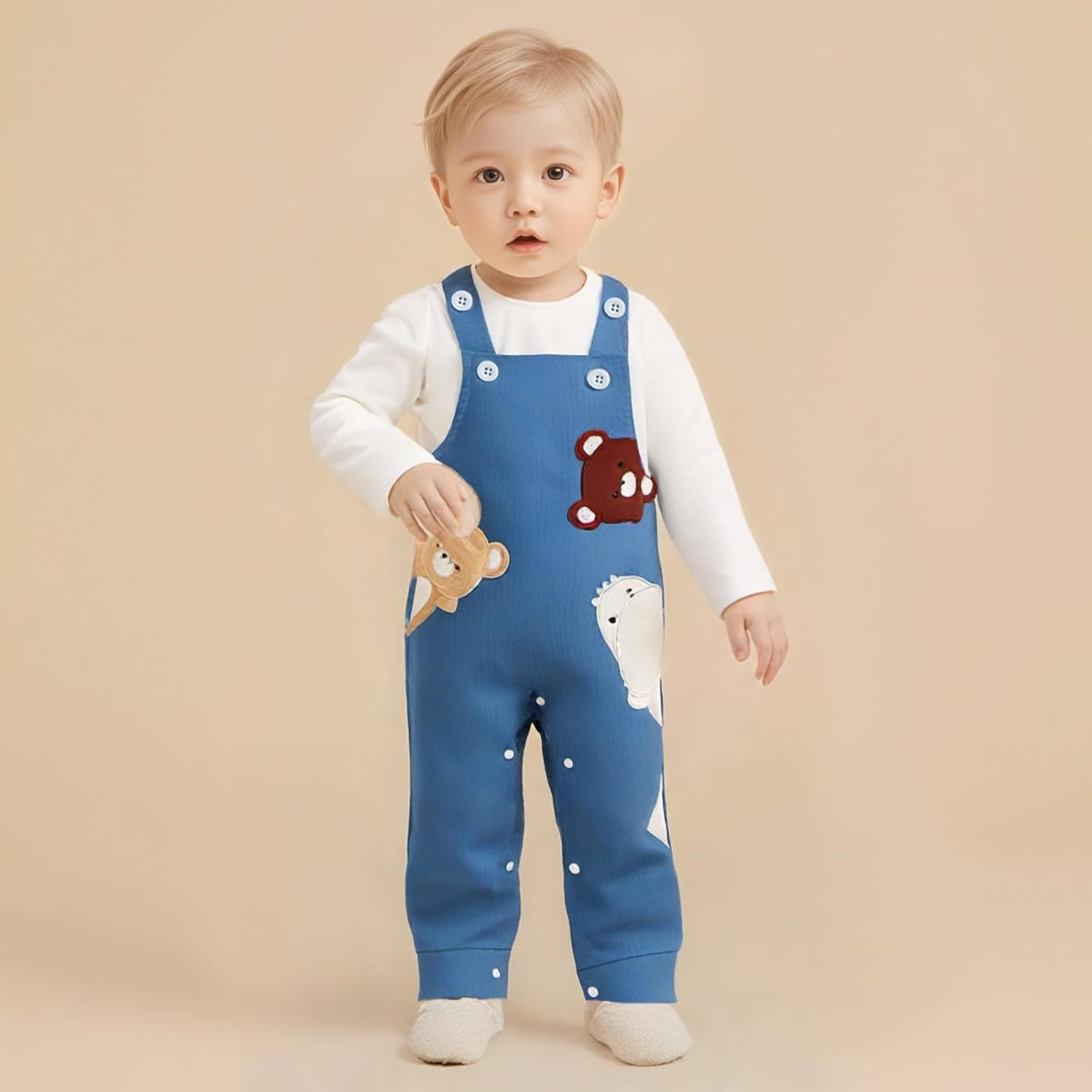 Newborn Baby Boy Girl Fall Outfits Long Sleeve Stripped Tops Waffle Suspender Bear Jumpsuit Baby Winter Clothes Set - Image 2