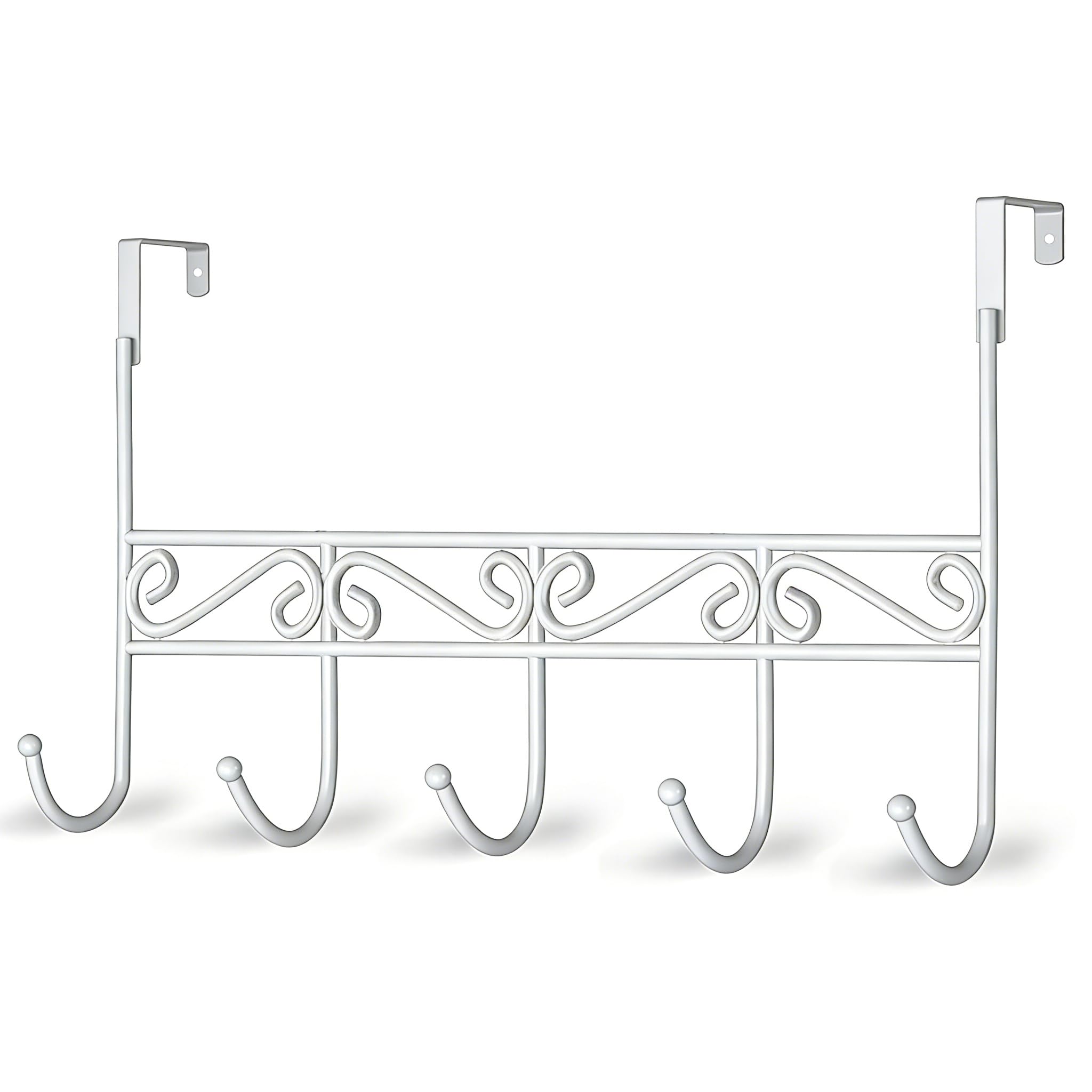 WBDXWB Over The Door Hook, S-Shaped Over Door Hanger for Coat, Towel, Bag, Robe - 5 Hooks (1 Pack, White)