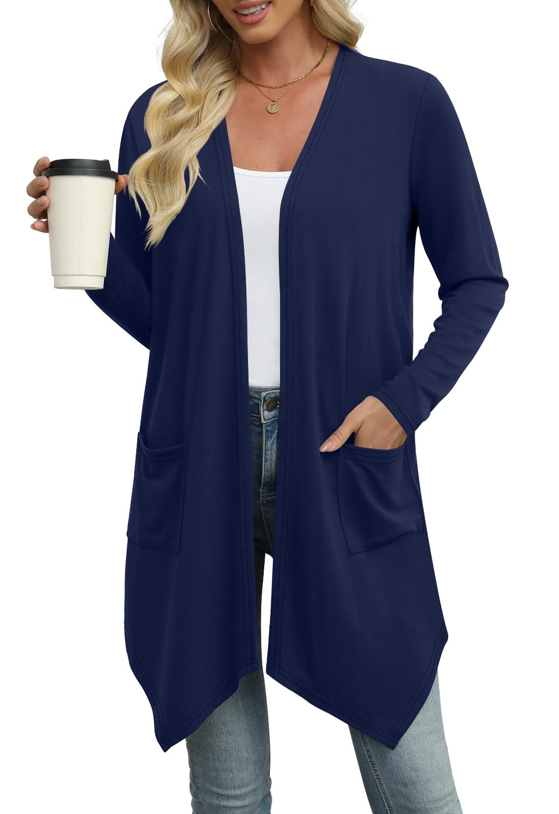 Womens Lightweight Cardigan Sweaters Long Sleeve Casual Open Front Draped Cardigans with Pockets