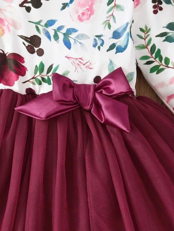 PAMBERSTON Baby Girl Long Tea Party DrSleeve Bow Tulle Princess Flower Girls Dresses for Infant Toddler Wedding Birthday ess Brown 1