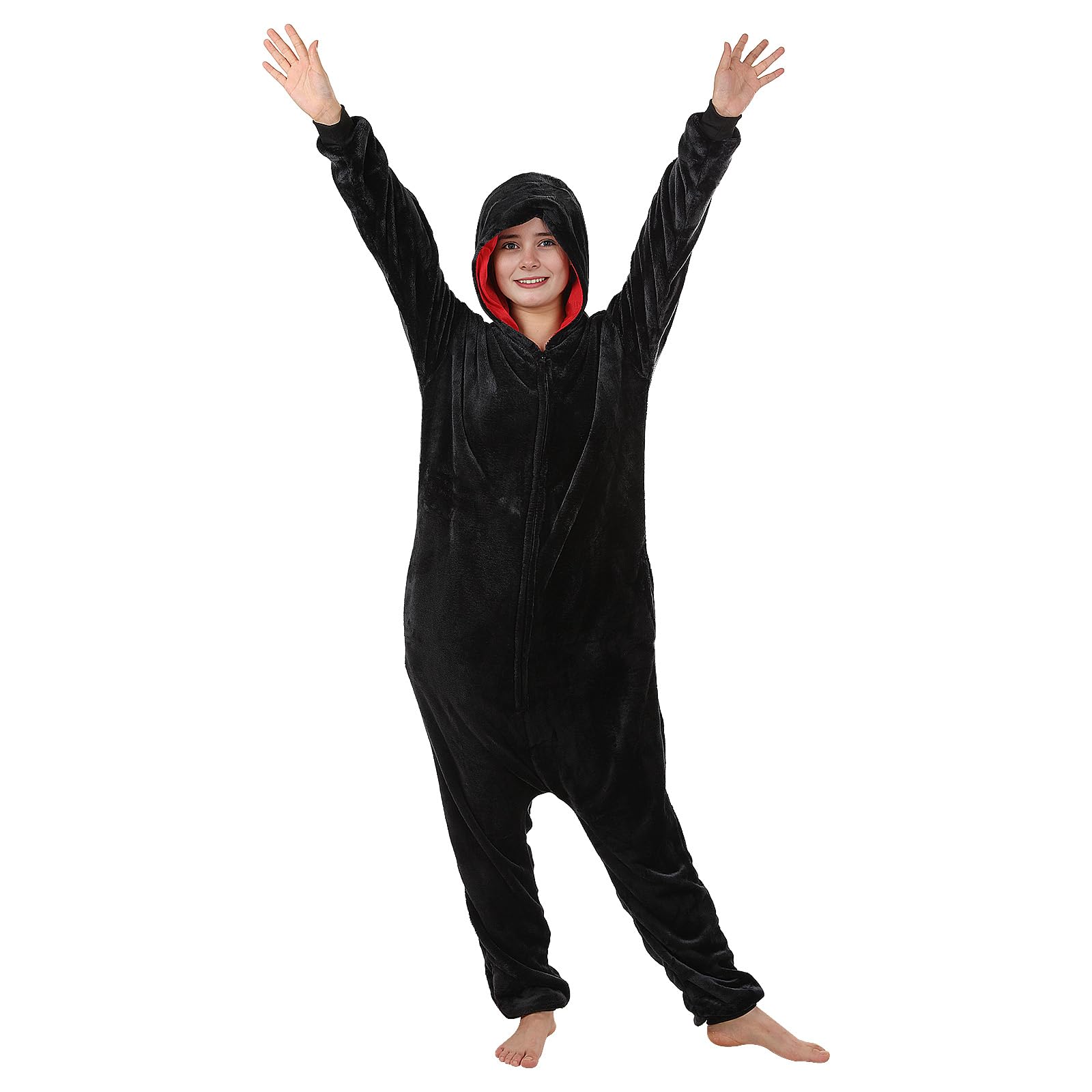 Adult Dragon Onesie Costume, Night Light Fury Pajamas Flannel Hooded Nightwear, Halloween Party Pjs Sleepwear for Men Women (Black, Large)