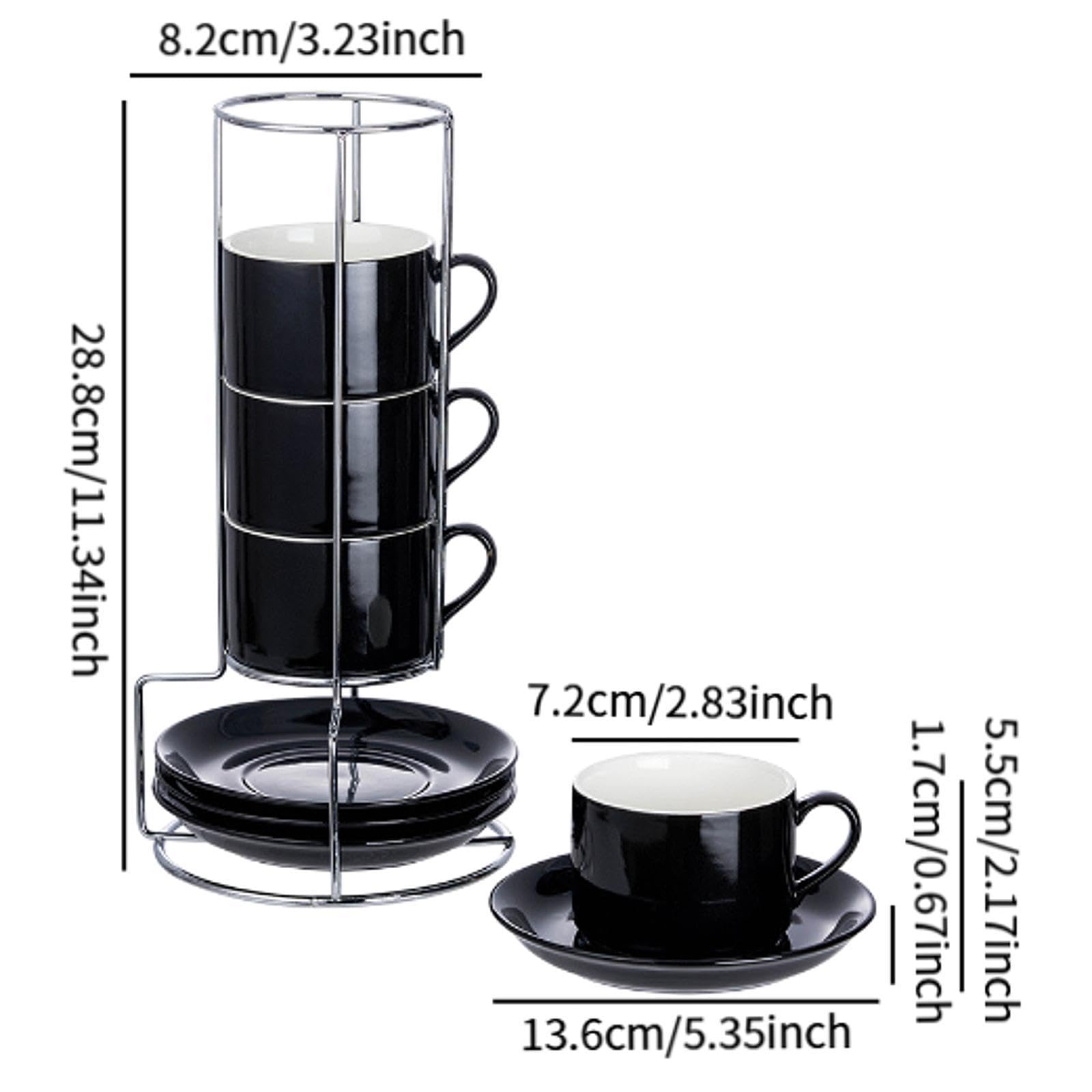 Tazas de Cerámica para Espresso con Platillos Y Soporte de Metal, Ahorran Espacio, Tazas de Espresso, Tazas de Café, Tazas de para Té Y, 5 onzas