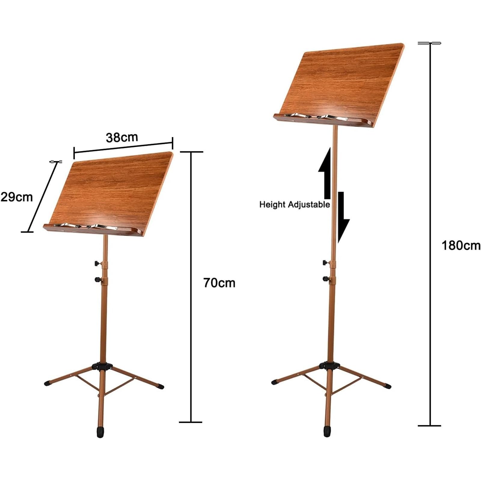 Zusammenklappbarer Notenständer aus Bambus für Dirigenten, tragbarer Notenständer aus Metall, Notenmappe für Keyboard, Projektorständer, tragbares Rednerpult, Laptopständer, höhenverstellbar, dreiec