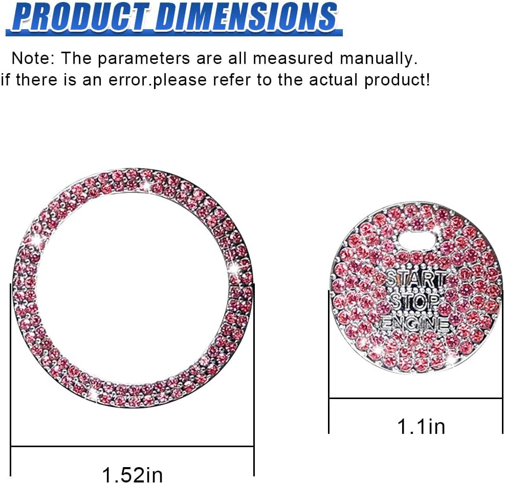Bling Car Engine Start Ring Sticker, Anti-Scratch Push to Start Button Cover, Sparkling Rhinestone Key Ignition Button Cover, Car Interior Decoration Accessories for Women (Pink-2PCS) image 2