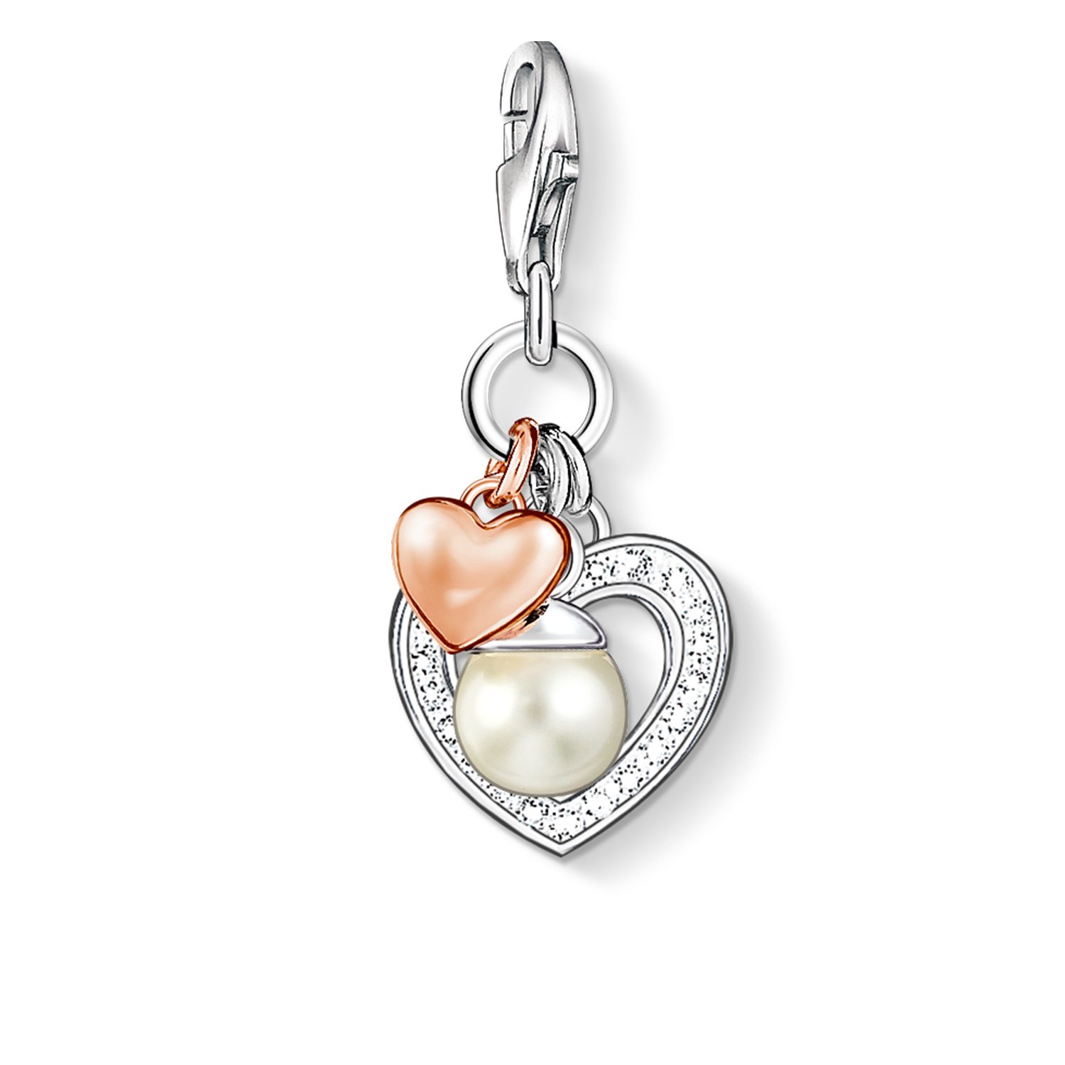 Thomas Sabo Women's Gray Jewellery, One Size, Rose Gold Heart Charm With Pearl And Zirconia